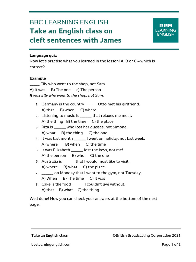 Cleft Sentences Exercises 4 | PDF
