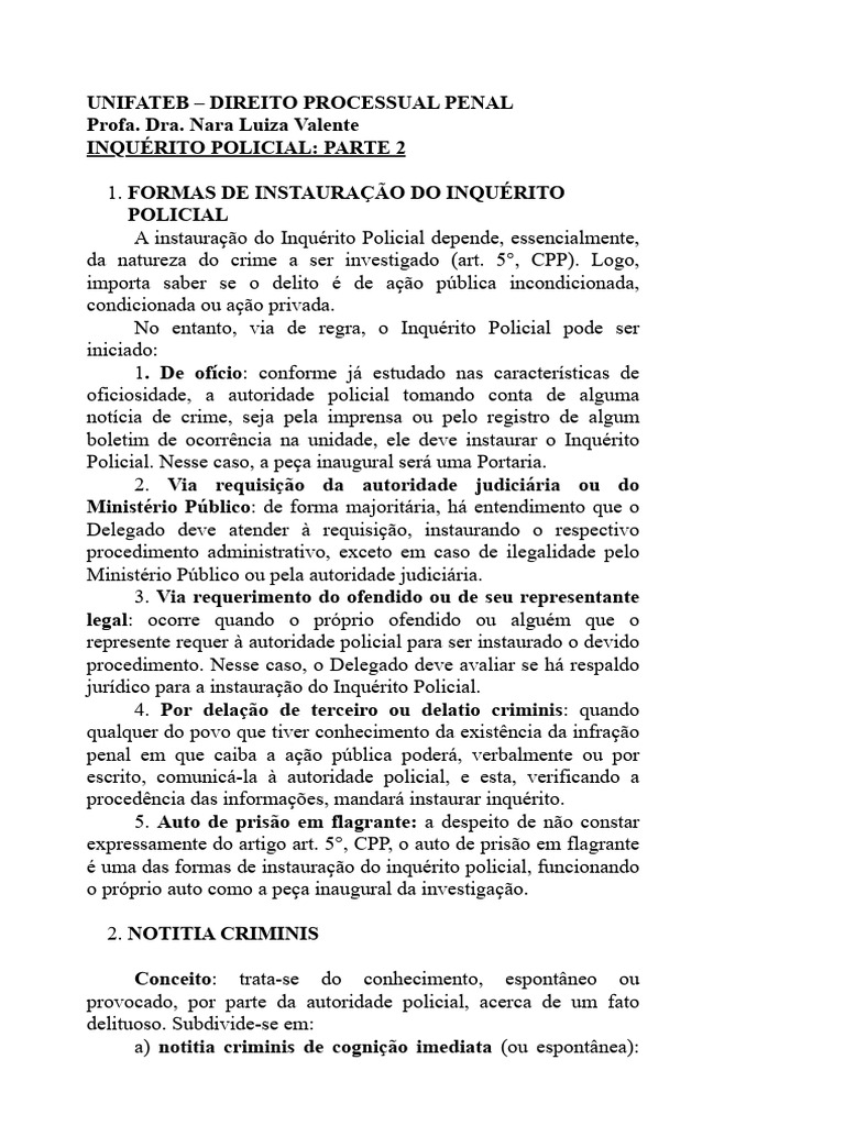 Formas de Instauração do Inquérito Policial | PDF | Crimes | Crime e ...