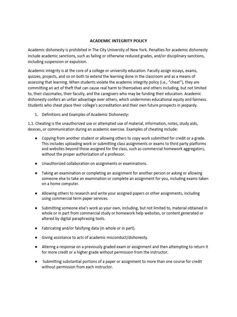 CUNY Academic Integrity Policy Overview | PDF | Academic Dishonesty ...
