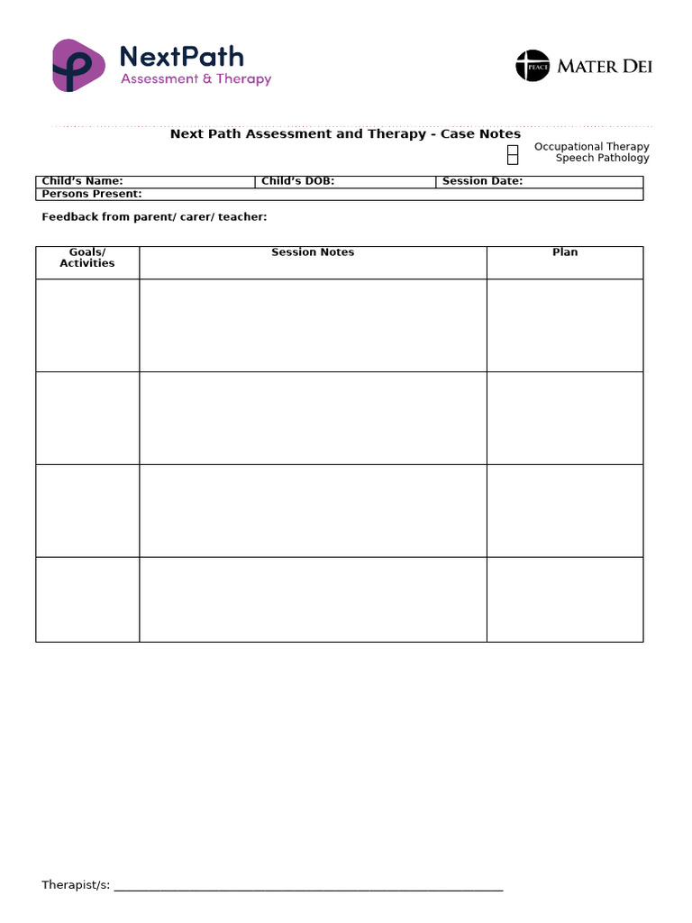 Next Path Assessment & Therapy Notes | PDF