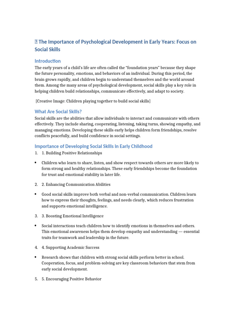 Early Childhood Social Skills Development | PDF | Social Skills | Empathy