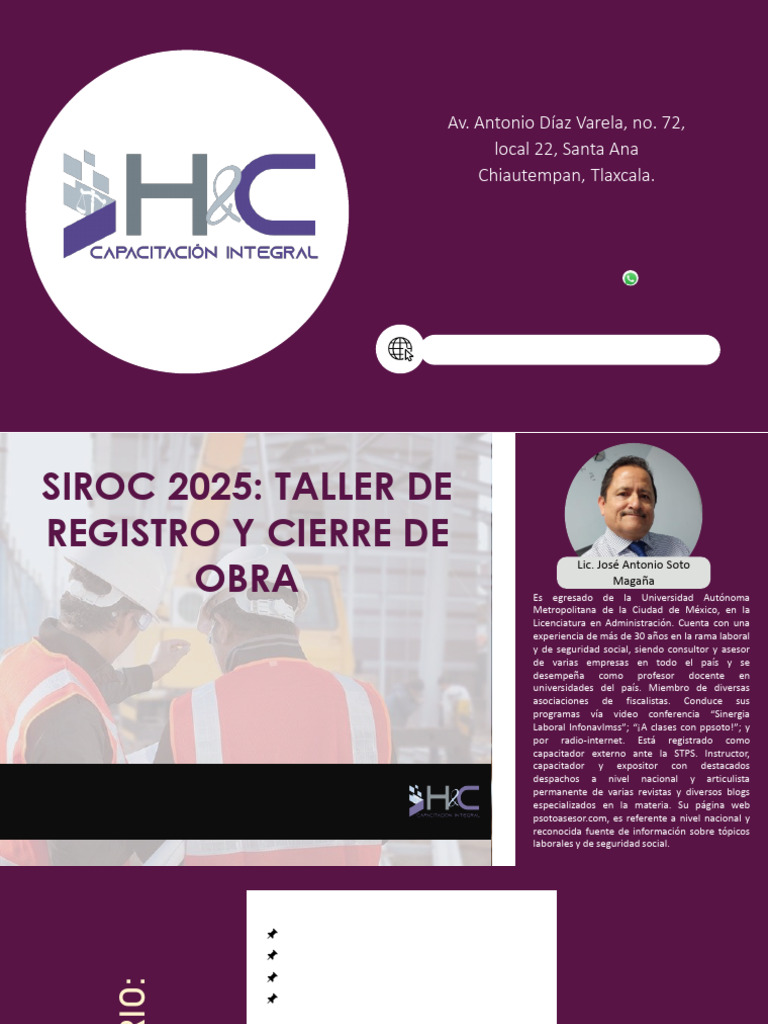 Información Curso Siroc 2025 Taller de Registro y Cierre de Obra | PDF