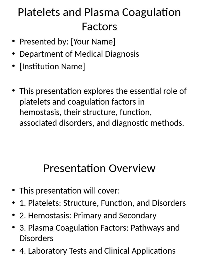 Platelets and Coagulation Factors Overview | PDF | Coagulation | Platelet