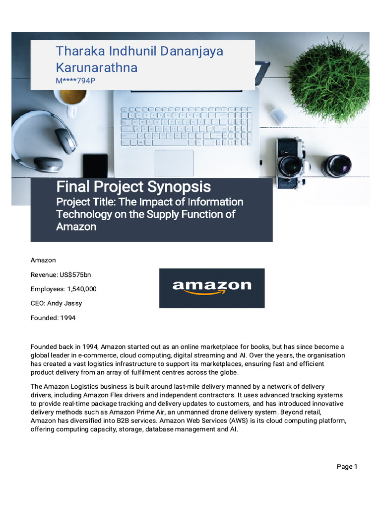 Final Project Synopsis Tharaka Indhunil N | PDF | Logistics | Cloud ...