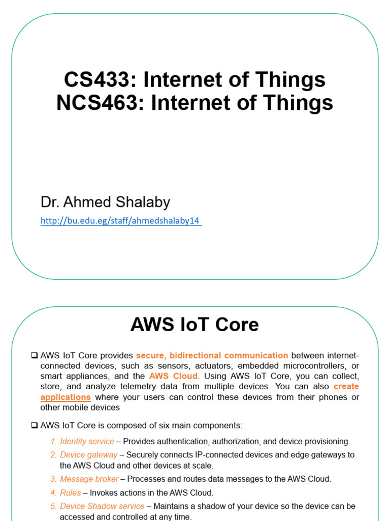 Lecture 06 IoT AWS Core | PDF | Internet Of Things | Amazon Web Services