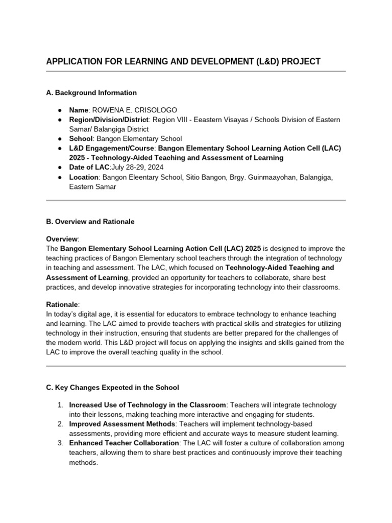 Application For Learning and Development L D Project | PDF | Teachers ...
