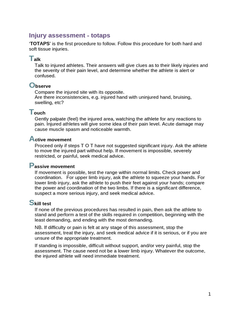 TOTAPS Injury Assessment Guide | PDF