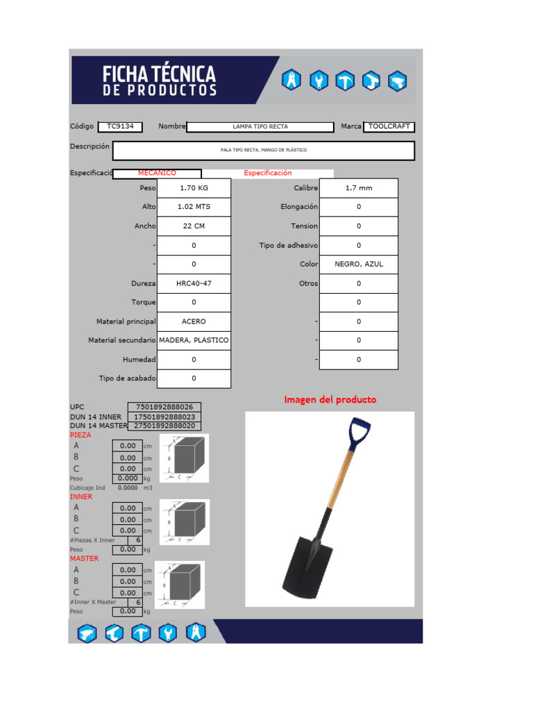 Tc9134 Ficha Tecnica Pala Recta Toolcraft | PDF