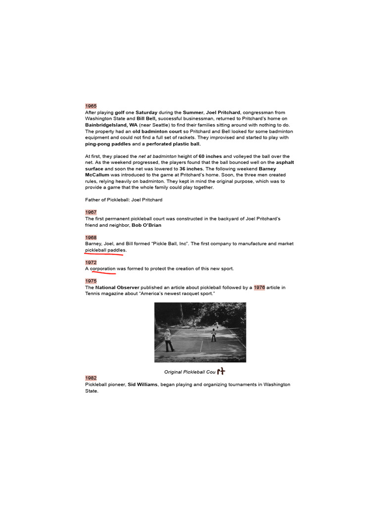 History of Pickleball Development | PDF