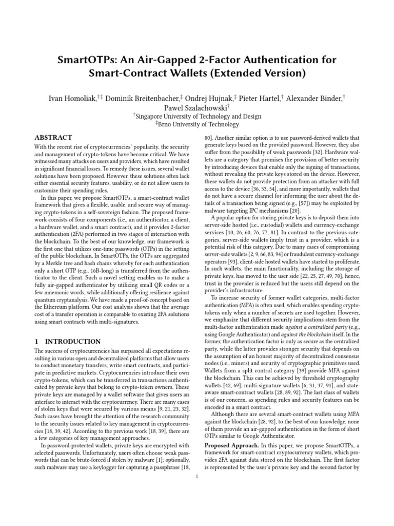 01 - SmartOTPs An Air-Gapped 2-Factor Authentication For | PDF |  Cryptocurrency | Computing