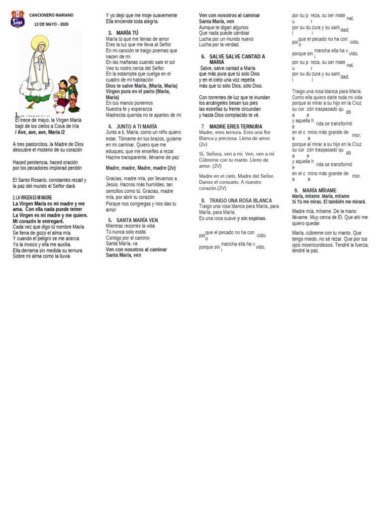 Canciones a la Virgen María | PDF | María, madre de Jesús | Oración