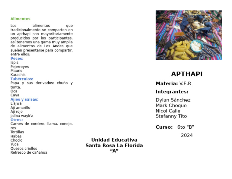Alimentos Tradicionales del Apthapi | PDF