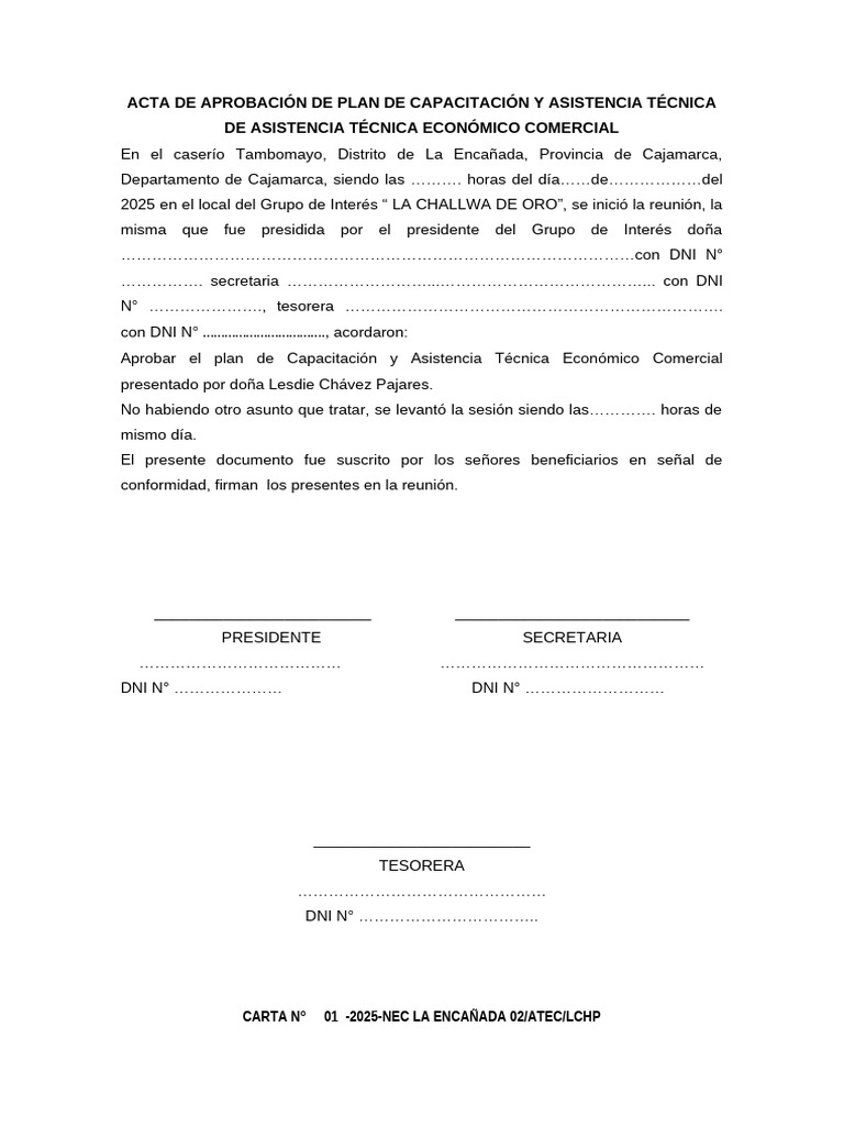 Plan de Capacitacion y Asistencia Tecnica EC La Challwa de Oro | PDF ...