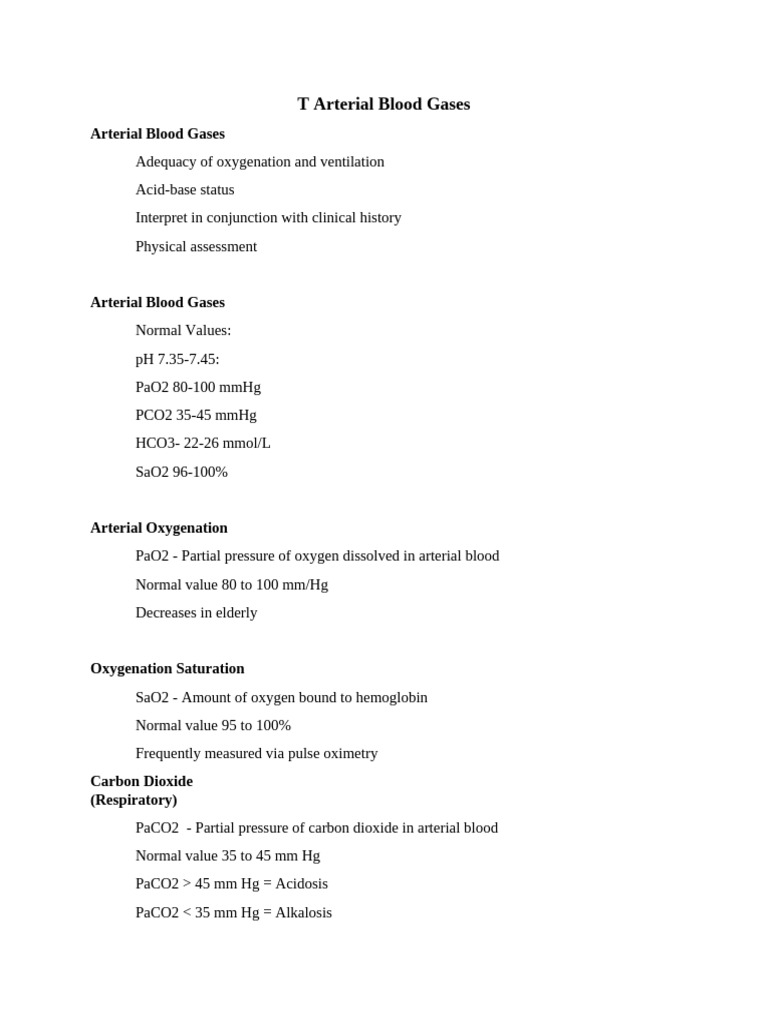 T Arterial Blood Gases | PDF | Physiology | Intensive Care Medicine