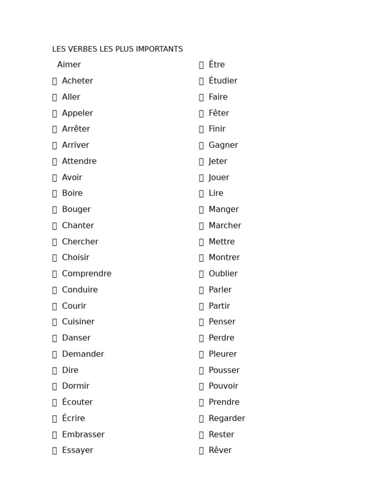 Liste des verbes essentiels en français | PDF