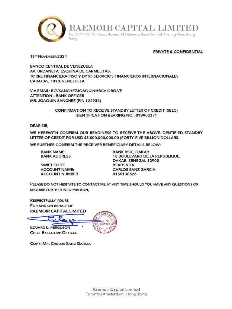 RCL 20241119 Letter VCB SBLC Us 45b Confirmation (PDFS) | PDF