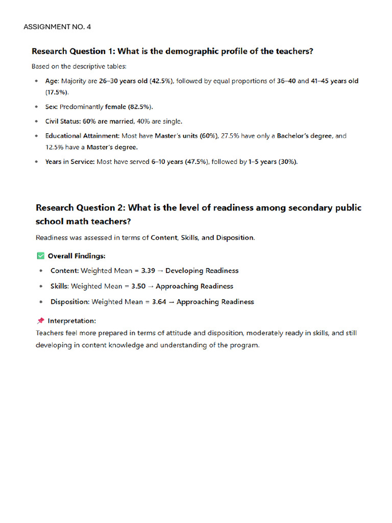 Teacher Demographics and Readiness in Math | PDF | P Value | Teachers