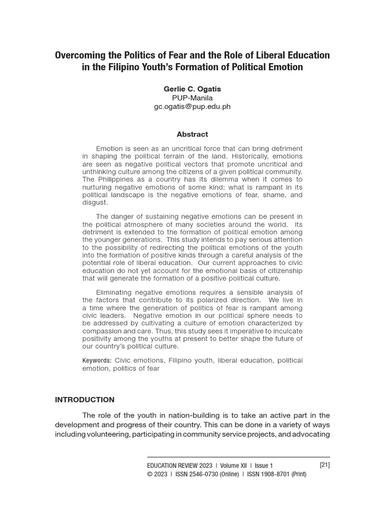 Overcoming the Politics of Fear and the Role of Liberal Education in ...