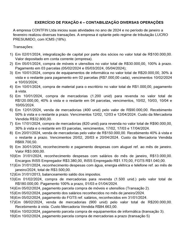 Contabilização de Transações da CONTFIN | PDF | Contabilidade ...