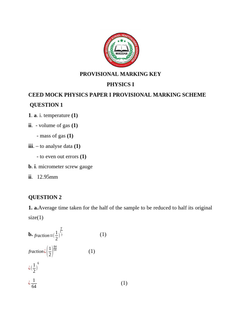 2024 CEED PHYSICS MARKING KEY Innnnnnnnnnnnn | PDF | Temperature | Heat