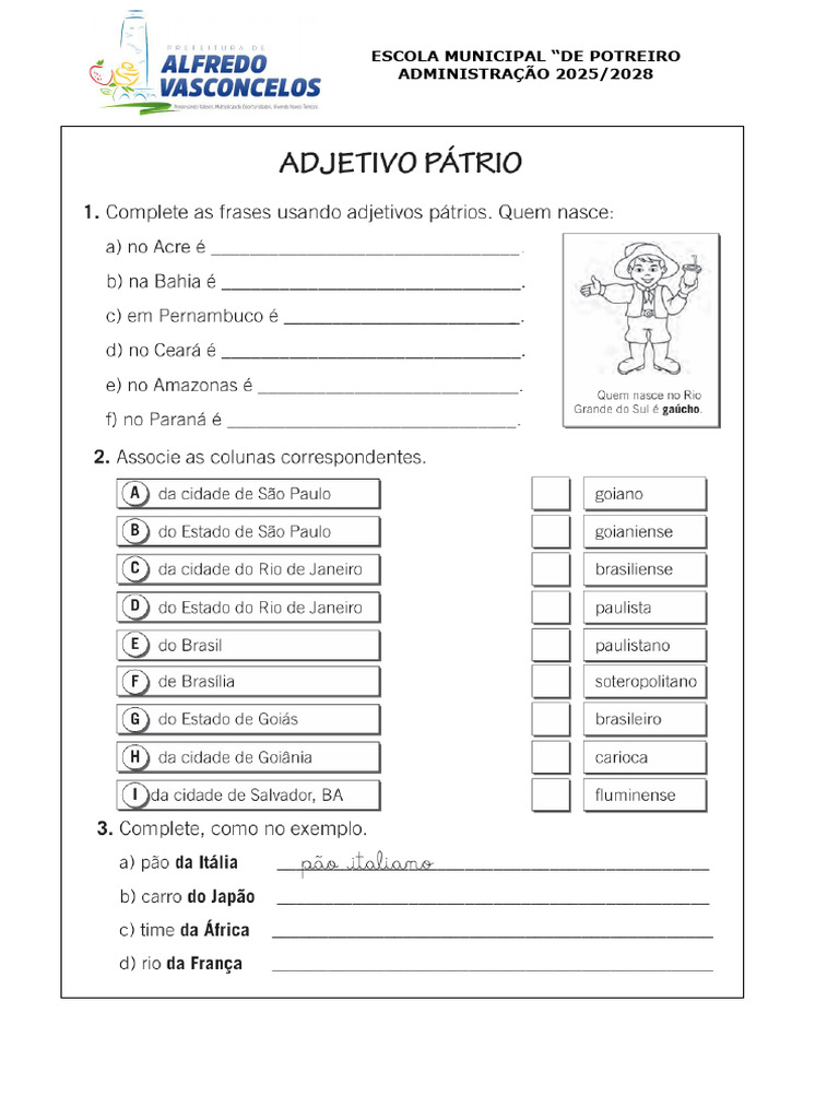 3°a - Port - Adjetivo Pátrio | PDF