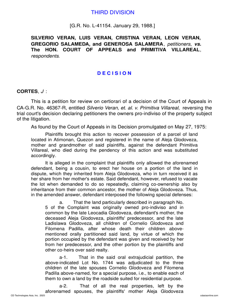 Property Dispute: Veran vs. Villareal Case | PDF | Deposition (Law ...