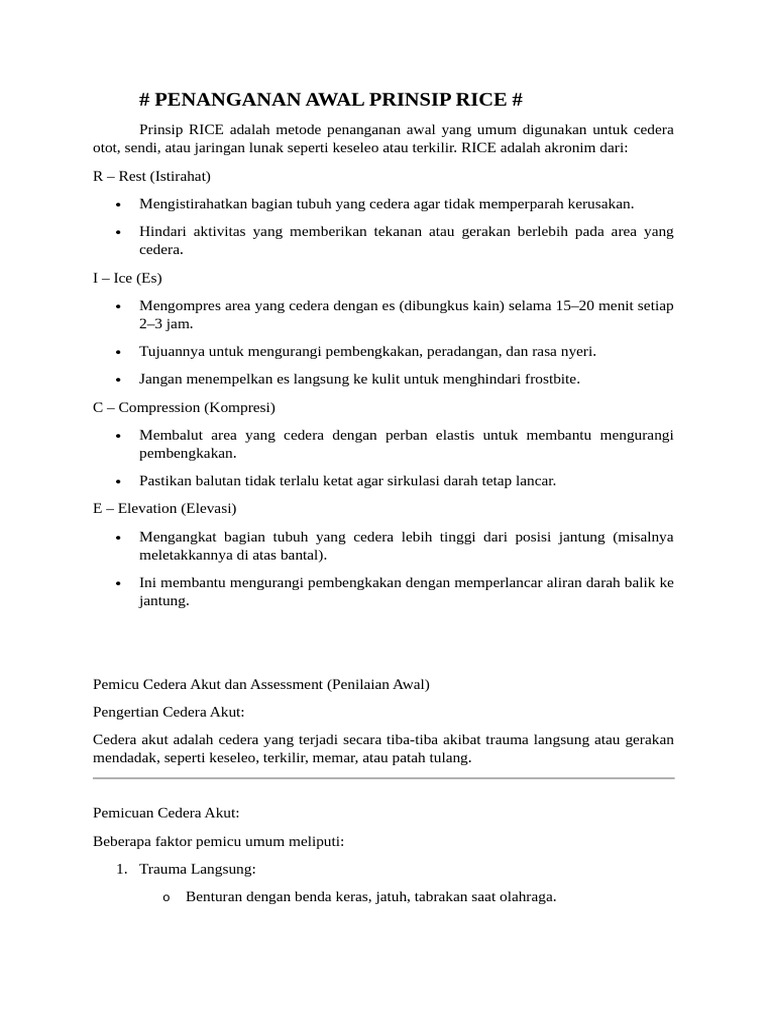 Panduan Penanganan Cedera RICE | PDF
