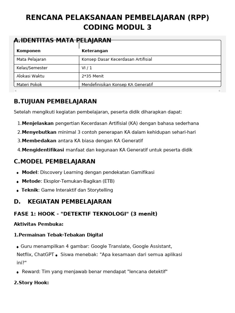 RPP Konsep Dasar Kecerdasan Artifisial | PDF
