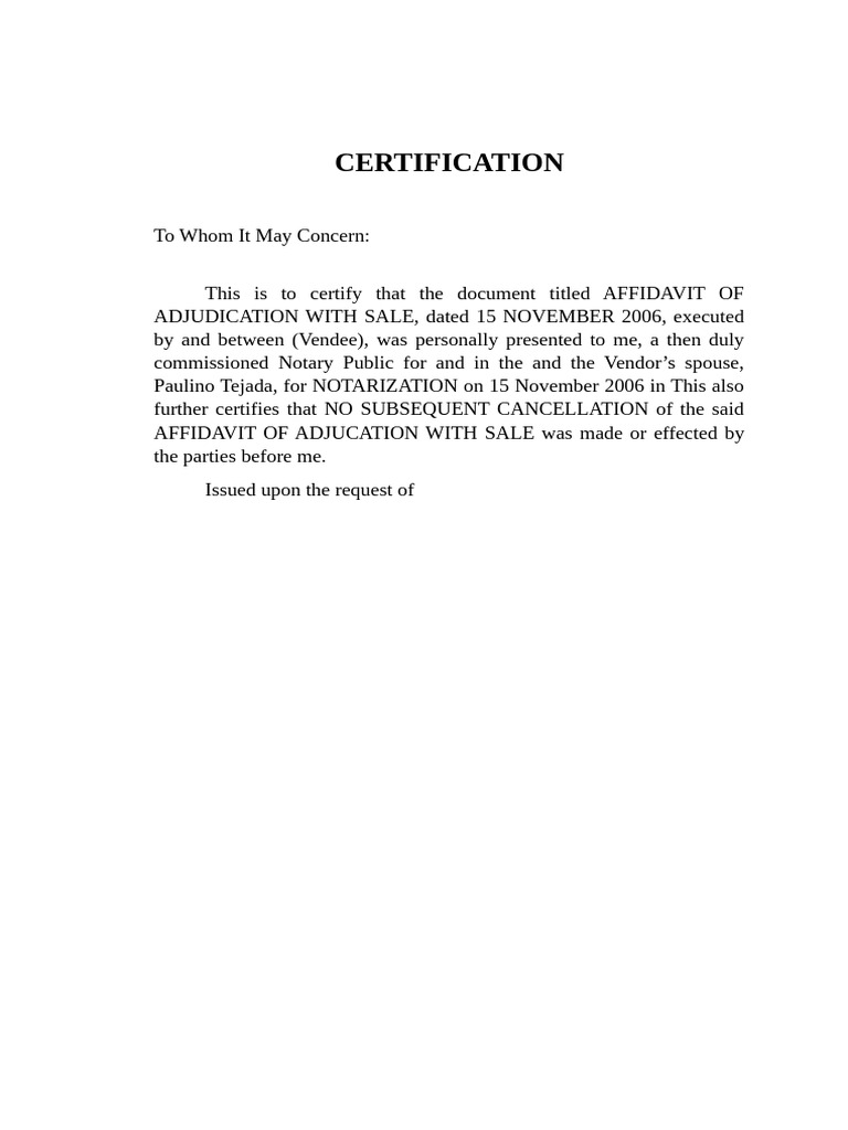Affidavit of Adjudication Certification | PDF