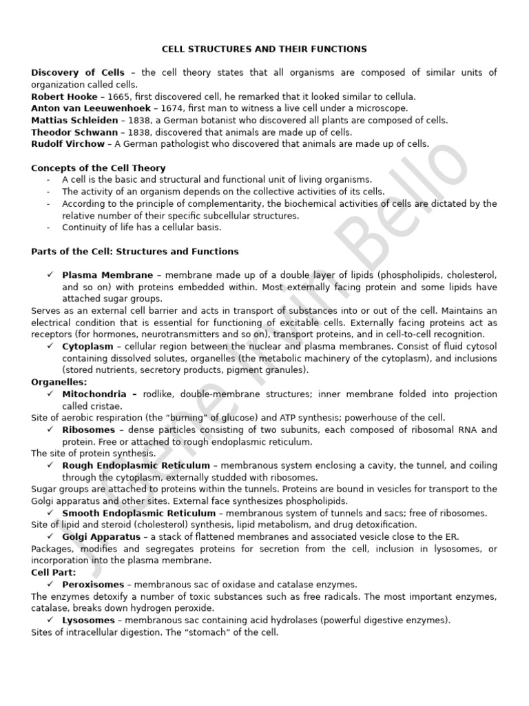 Cell Structures and Their Functions | PDF | Epithelium | Connective Tissue