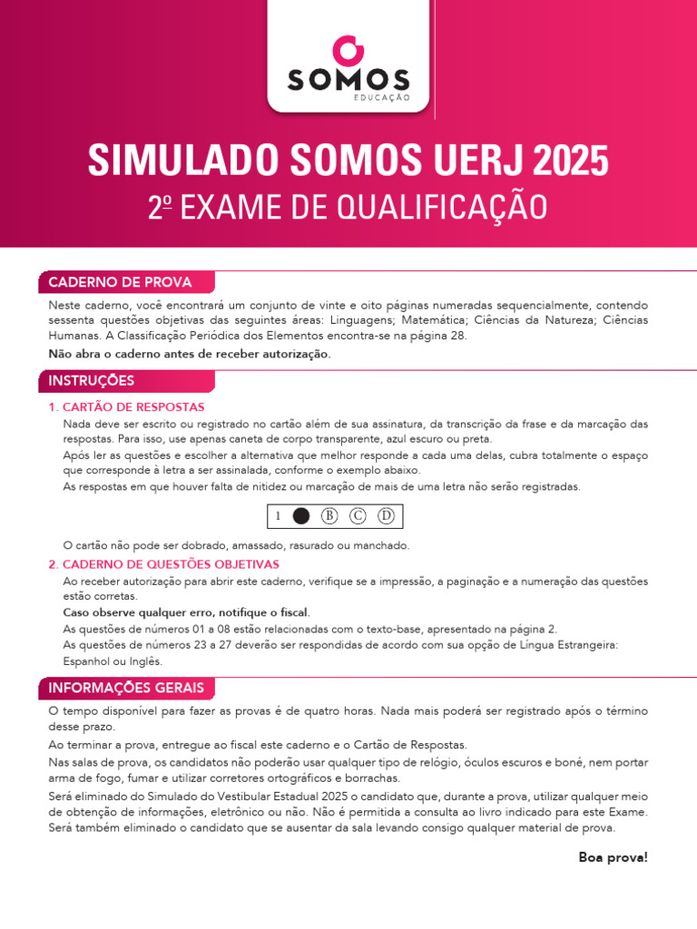 Simulado UERJ 2025: Prova e Questões | PDF | Humano | DNA