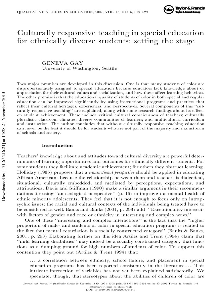 Culturally Responsive Teaching in Special Ed | PDF | Special Education ...