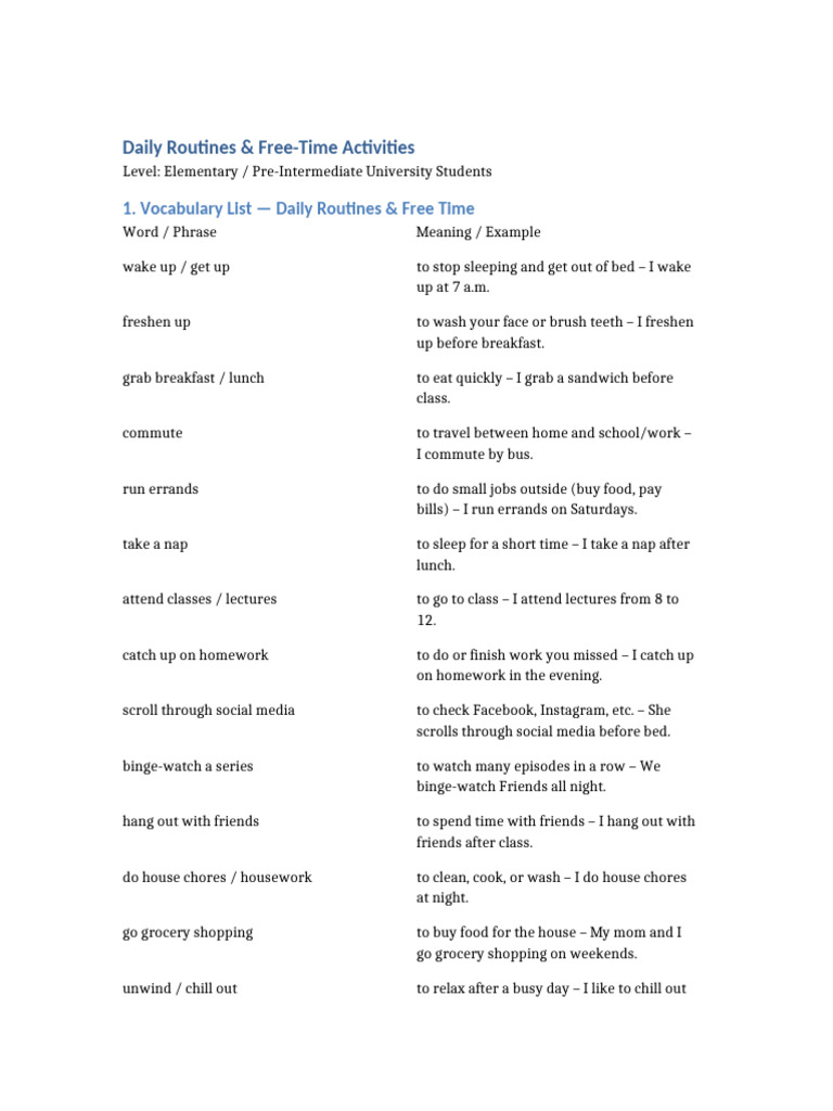 Daily Routines for University Students | PDF | Lunch