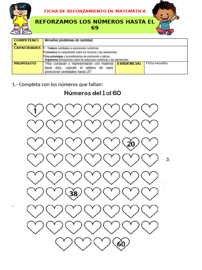 Reforzamiento Matemático: Números hasta 69 | PDF