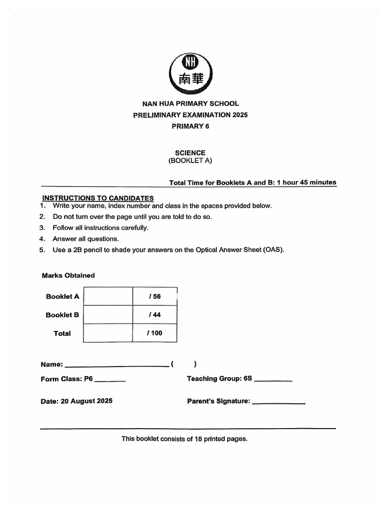 2025 P6 Science Prelim Exam Nan Hua | PDF