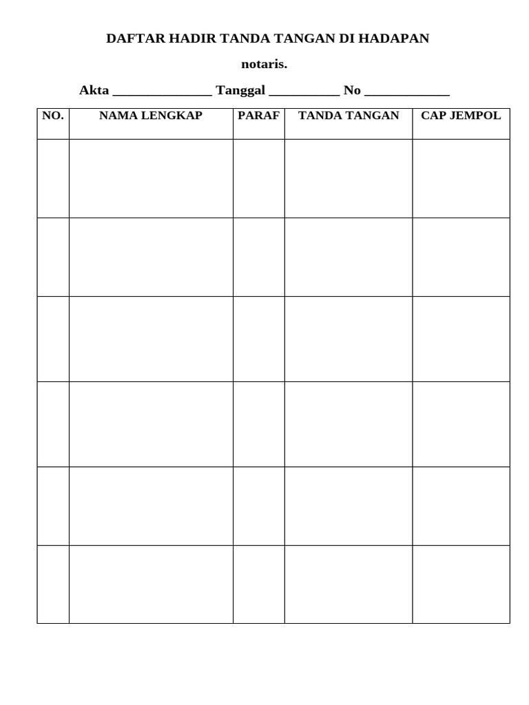 Daftar Hadir Tanda Tangan Notaris | PDF