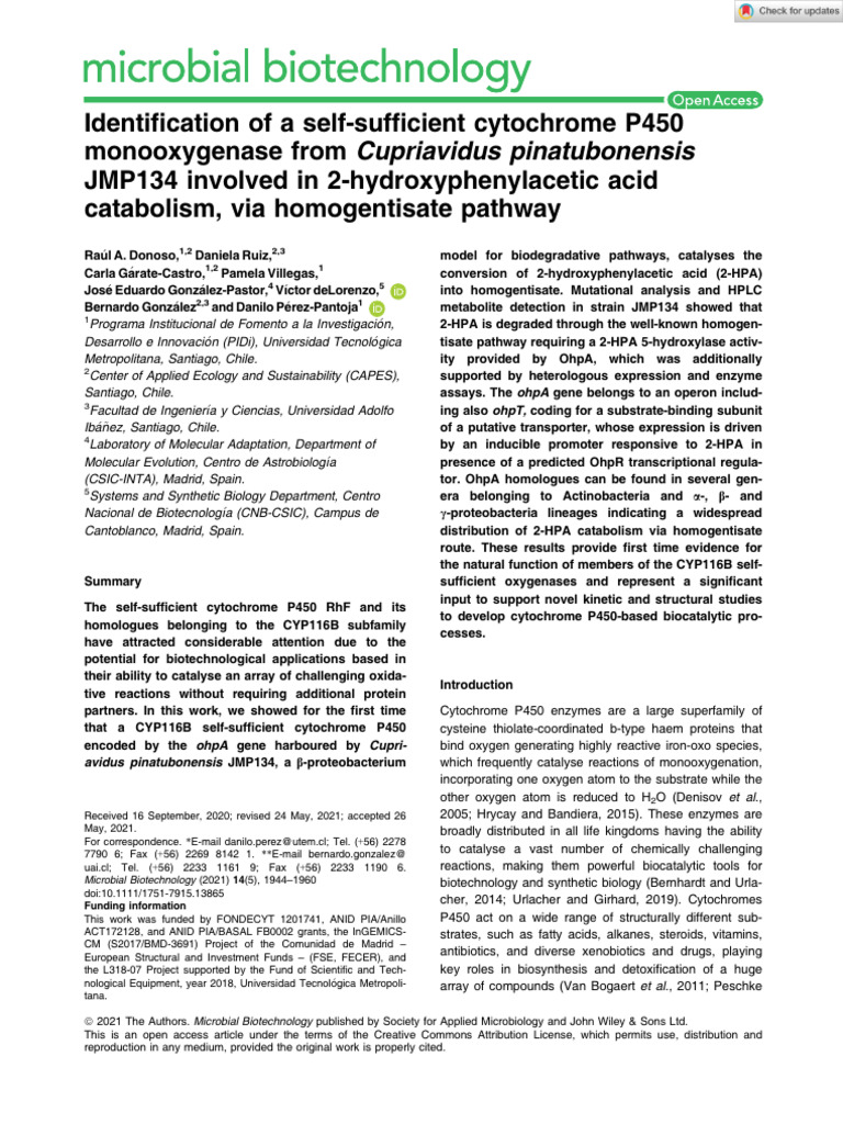 Identification of A Self-Sufficient Cytochrome P450 Monooxygenase From ...
