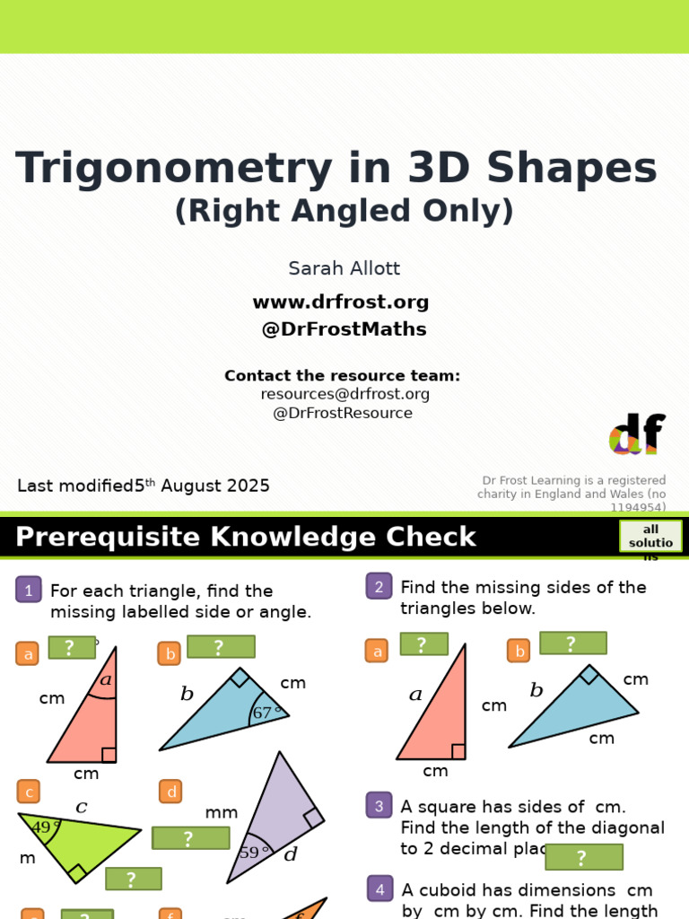 Right-Angled Trigonometry in 3D Shapes - Lesson | PDF | Triangle ...
