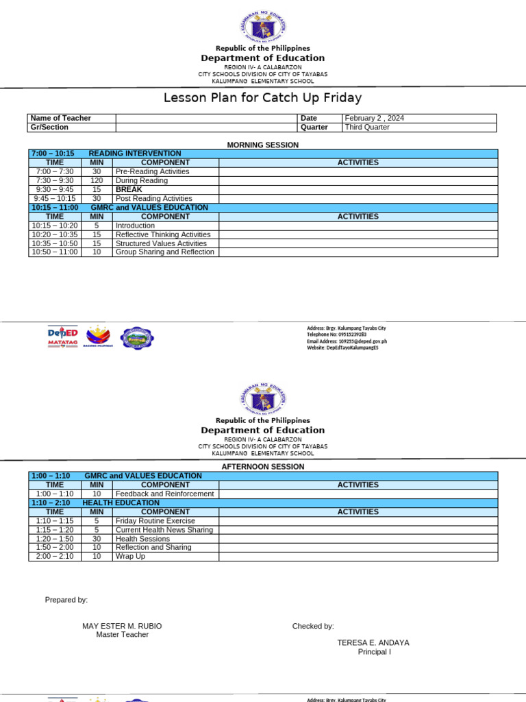 Catch Up Friday Lesson Plan | PDF | Governance | Social Institutions