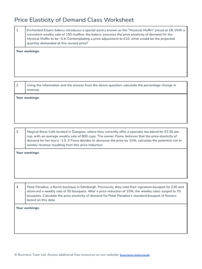 Price Elasticity of Demand Worksheet | PDF
