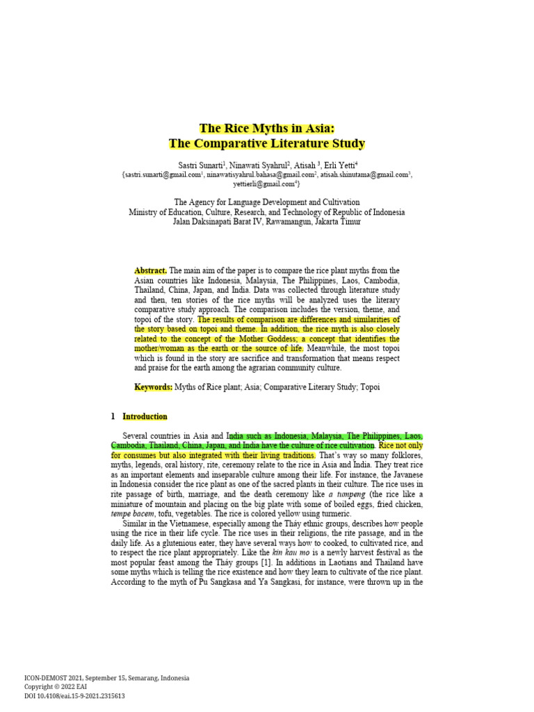 Comparative Study of Asian Rice Myths | PDF