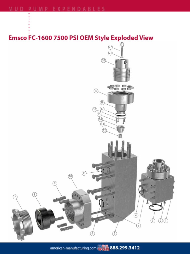 Emsco FC-1600 Mud Pump Parts List | PDF | Pump | Piston