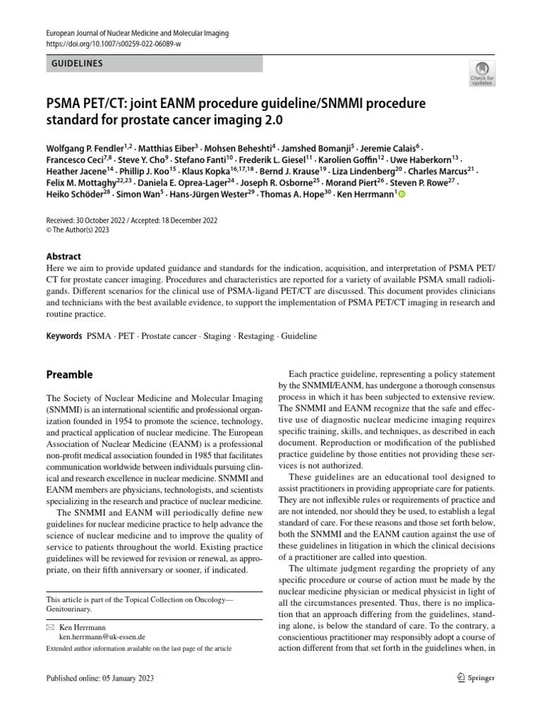 PSMA PET Guideline 2.0 1.17.23 PDF For Website | PDF | Prostate Cancer ...