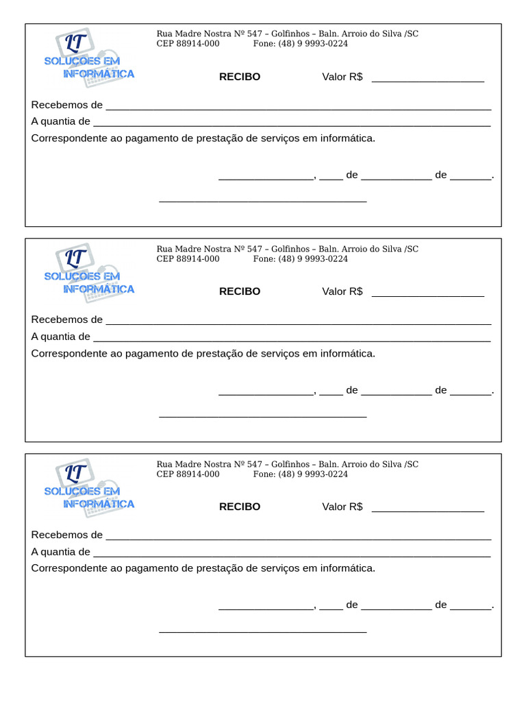 Recibo de Serviços de Informática | PDF