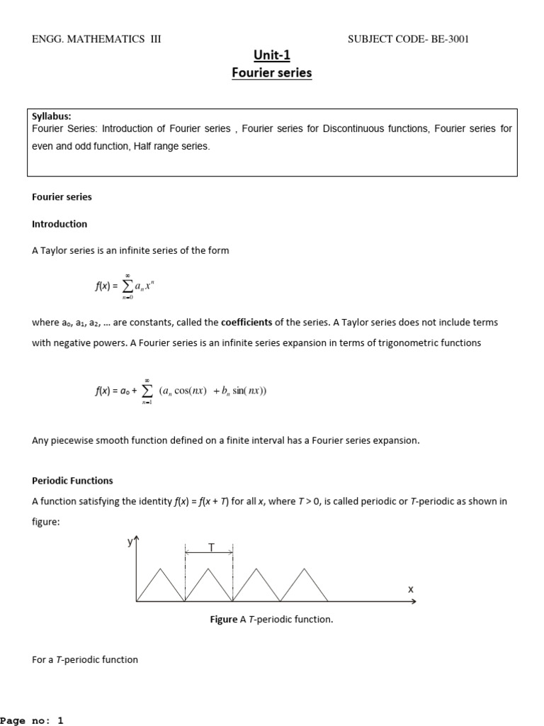 Fourier Series in Engineering Mathematics | PDF | Discrete Fourier ...