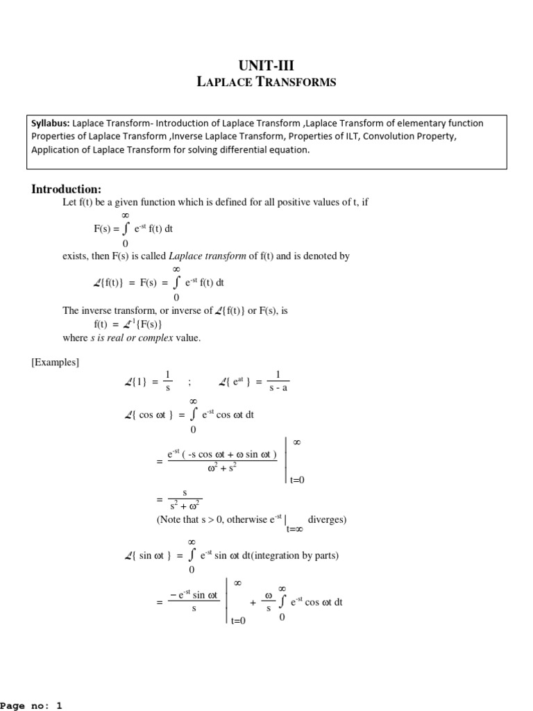 Laplace Transforms: Concepts & Applications | PDF | Analysis ...