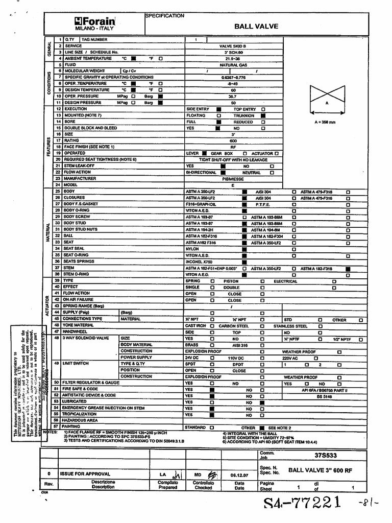 Ball Valve Specifications for Natural Gas | PDF | Hydraulics | Equipment