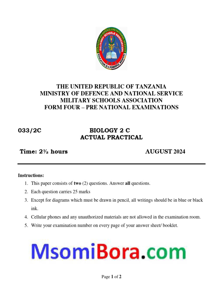 BIOLOGY 2C - Exam N Answers | PDF