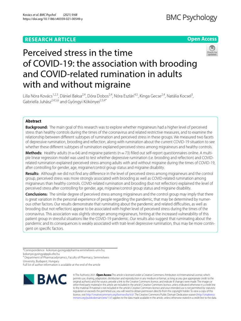 COVID-19 Stress and Migraine Rumination | PDF | Stress (Biology) | Migraine