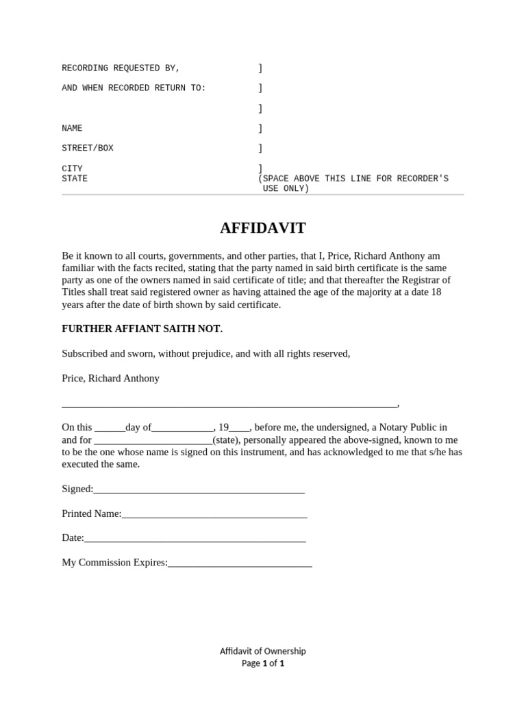 Affidavit: Further Affiant Saith Not | PDF